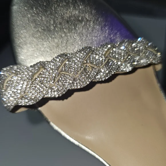 Rhinestone gold braided strappy block heel party shoes size 9 - Picture 14 of 15